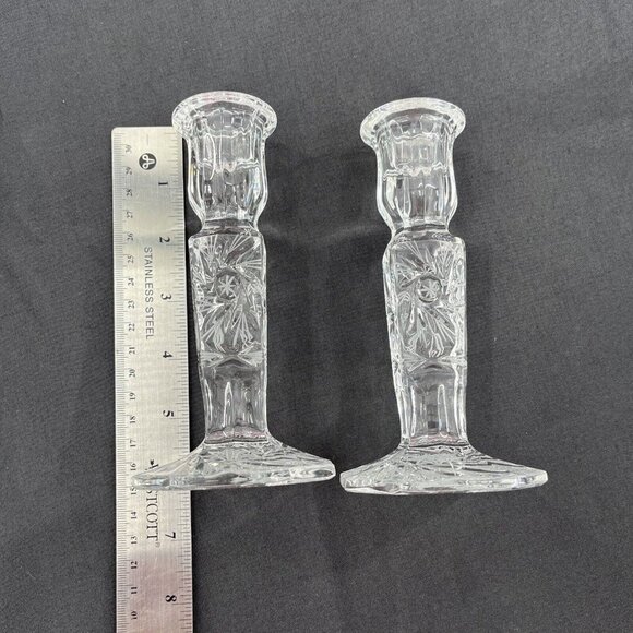 American Brilliant Crystal Star Pattern Candlesticks Pair 5.75" Tall RARE - Picture 6 of 7